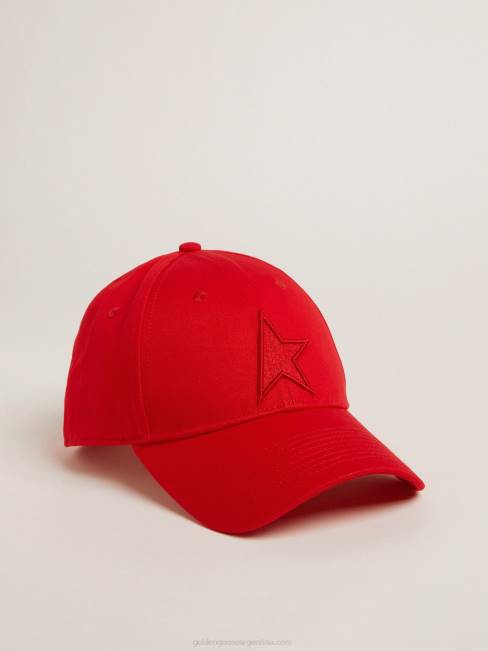 Golden Goose hombres gorra de béisbol roja de algodón con parche de estrella tono sobre tono en la parte delantera 6846378