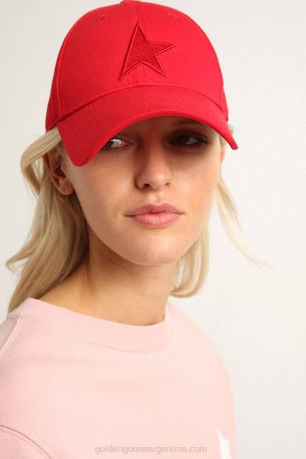 Golden Goose hombres gorra de béisbol roja de algodón con parche de estrella tono sobre tono en la parte delantera 6846378