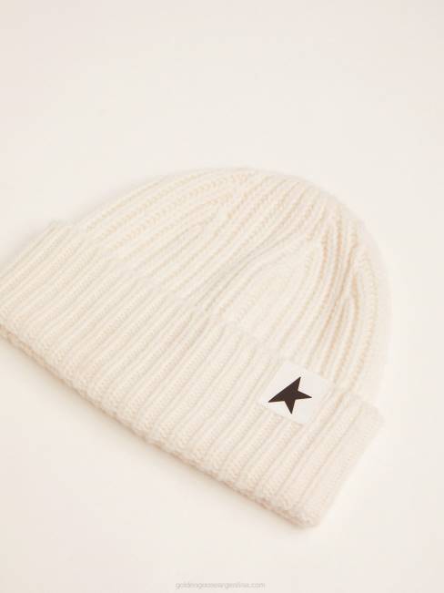 Golden Goose hombres gorro de lana blanca con estrella negra en contraste 6846376