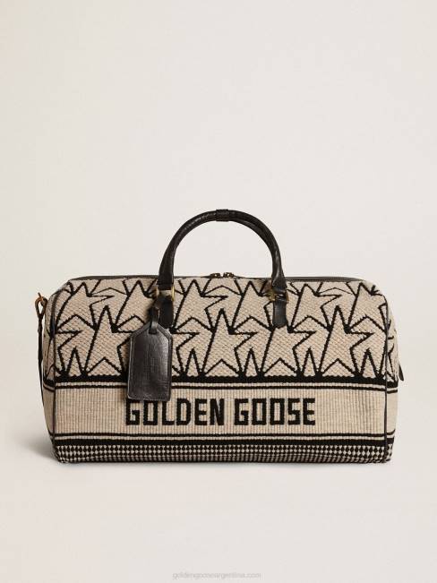 hombres bolsa de deporte de lana jacquard blanca como la leche con monogramas negros en contraste y letras golden goose 6846843