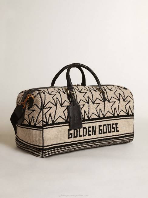 hombres bolsa de deporte de lana jacquard blanca como la leche con monogramas negros en contraste y letras golden goose 6846843