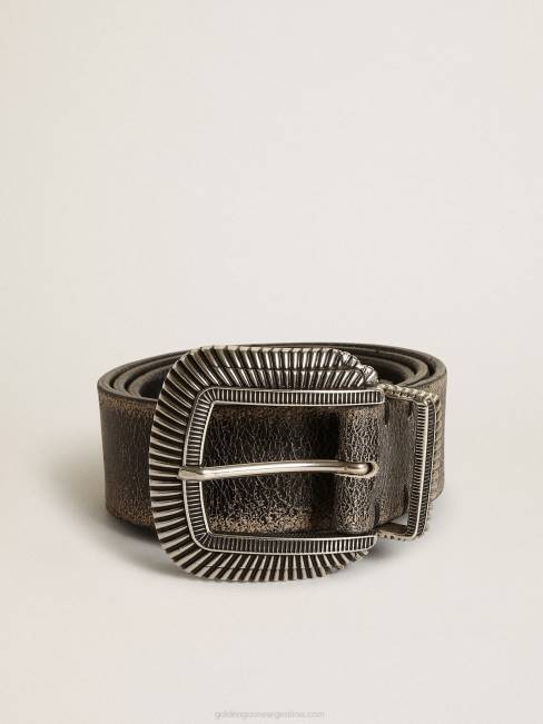 Golden Goose hombres cinturón ray de piel negra con hebilla decorada 6846828