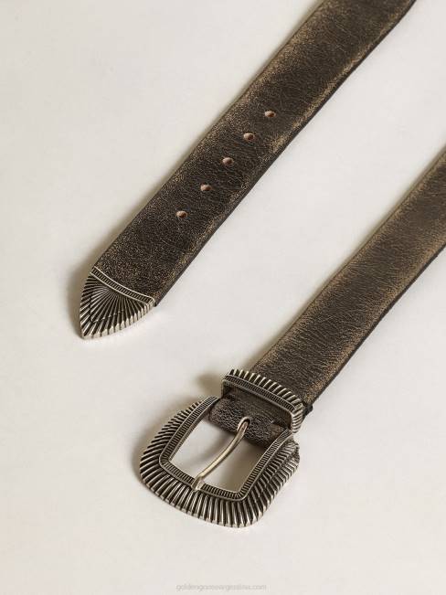 Golden Goose hombres cinturón ray de piel negra con hebilla decorada 6846828