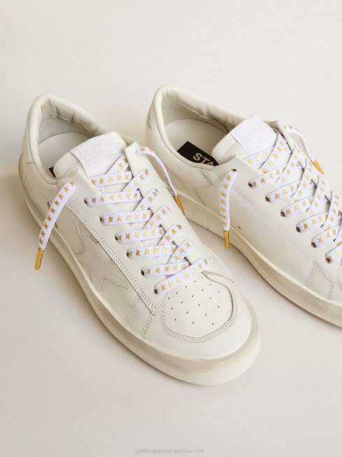 Golden Goose hombres cordones blancos con estrellas doradas en contraste 6846419