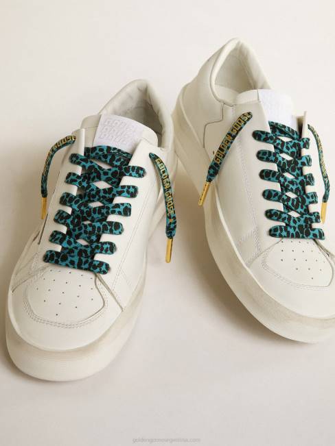 Golden Goose hombres cordones con estampado animal en azul claro y negro con logo dorado en contraste 6846416
