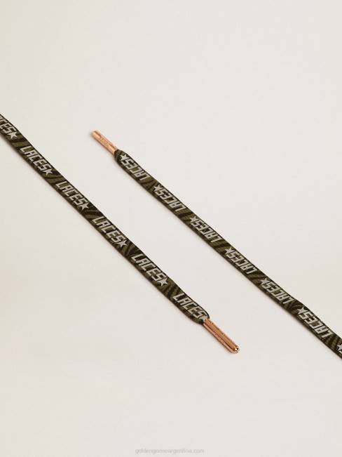 Golden Goose hombres cordones con estampado de cebra verde y negro con letras de "cordones" de color plateado en contraste 6846361