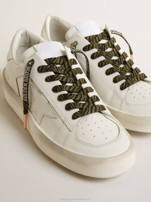 Golden Goose hombres cordones con estampado de cebra verde y negro con logo plateado en contraste 6846380