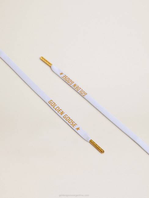 Golden Goose hombres cordones de algodón blanco con logo dorado en contraste 6846373