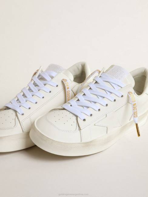Golden Goose hombres cordones de algodón blanco con logo dorado en contraste 6846373