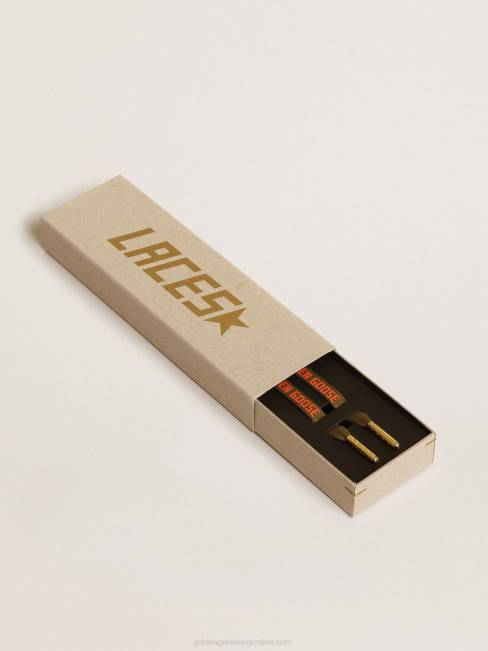 Golden Goose hombres cordones de algodón verde militar con logo naranja en contraste 6846386