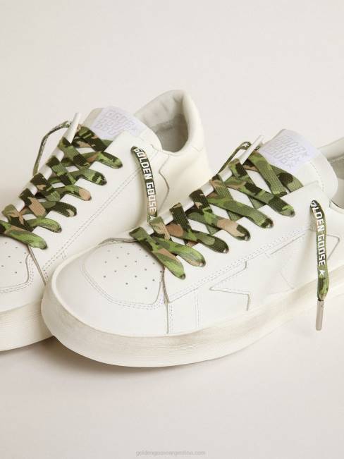 Golden Goose hombres cordones de camuflaje verde con logo blanco en contraste 6846362