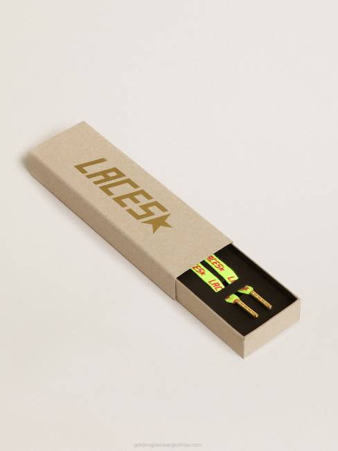 Golden Goose hombres cordones de color amarillo fluorescente con letras de 