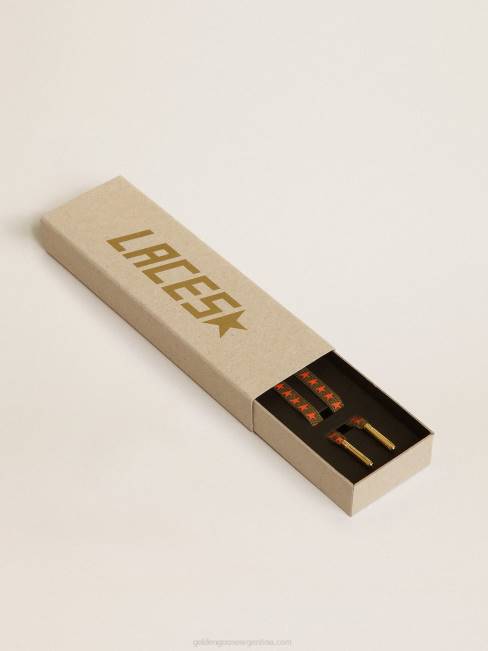 Golden Goose hombres cordones verde militar con estrellas naranjas en contraste 6846382