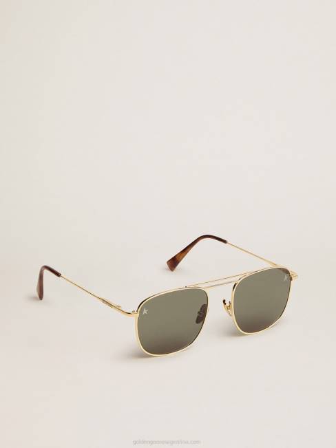 Golden Goose hombres montura solar estilo roger aviator con montura dorada y lentes verdes 6846309