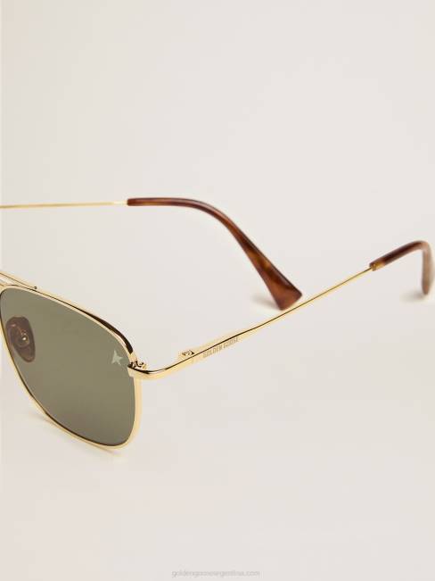 Golden Goose hombres montura solar estilo roger aviator con montura dorada y lentes verdes 6846309