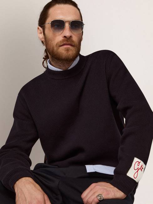 Golden Goose hombres montura solar estilo roger aviator con montura plateada y lentes azules degradados 6846293