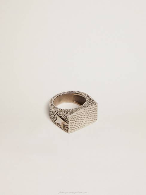 Golden Goose hombres anillo cuadrado en color plata envejecida 6846836