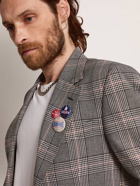 Golden Goose hombres Americana de botonadura sencilla con cuadros príncipe de Gales en gris y blanco de Collection 6846772
