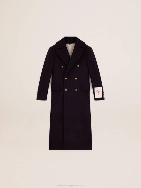 Golden Goose hombres abrigo cruzado de lana azul oscuro con botones dorados 6846696