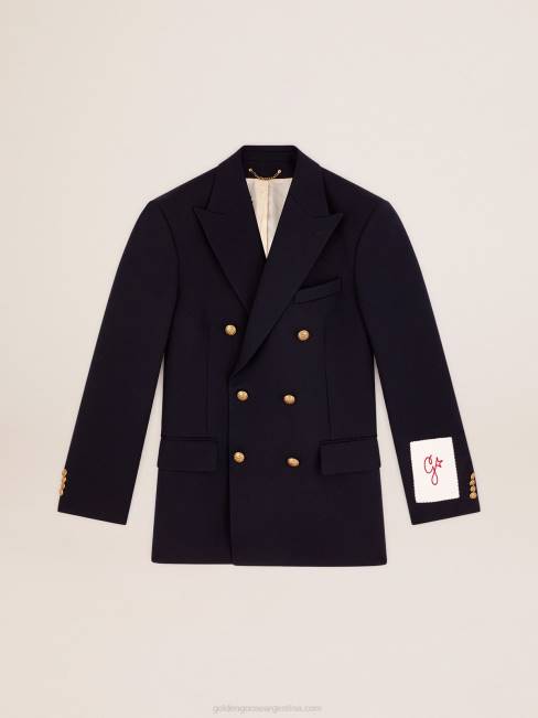 Golden Goose hombres americana cruzada en azul oscuro con botones dorados 6846689