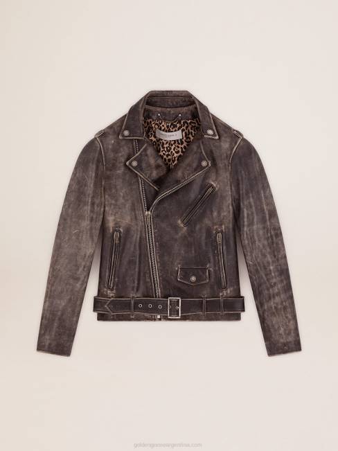 Golden Goose hombres cazadora biker de piel envejecida 6846692