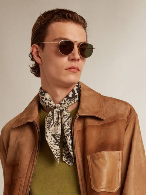 Golden Goose hombres cazadora de piel color arena con parches y cierre de cremallera 6846793