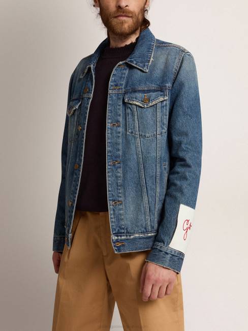 Golden Goose hombres chamarra de mezclilla con lavado medio y tratamiento envejecido 6846769