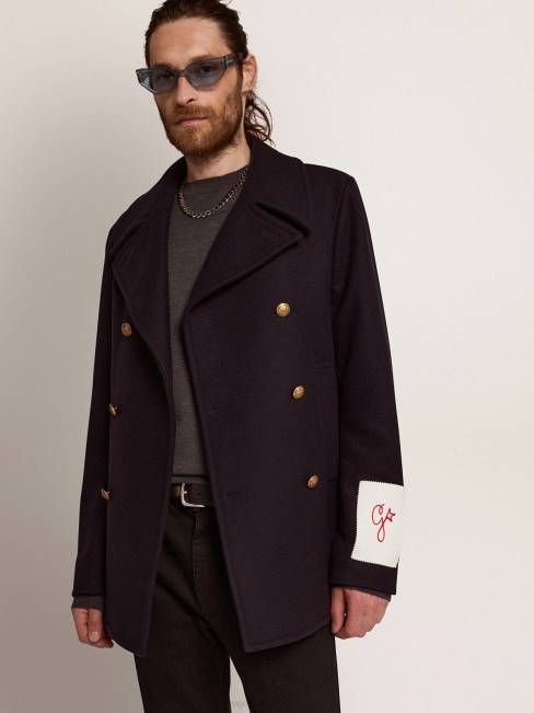 Golden Goose hombres chaquetón azul oscuro con botones heráldicos dorados 6846693