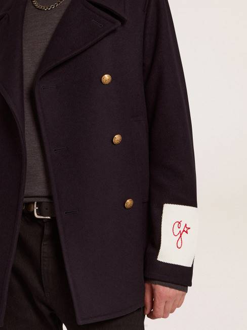 Golden Goose hombres chaquetón azul oscuro con botones heráldicos dorados 6846693