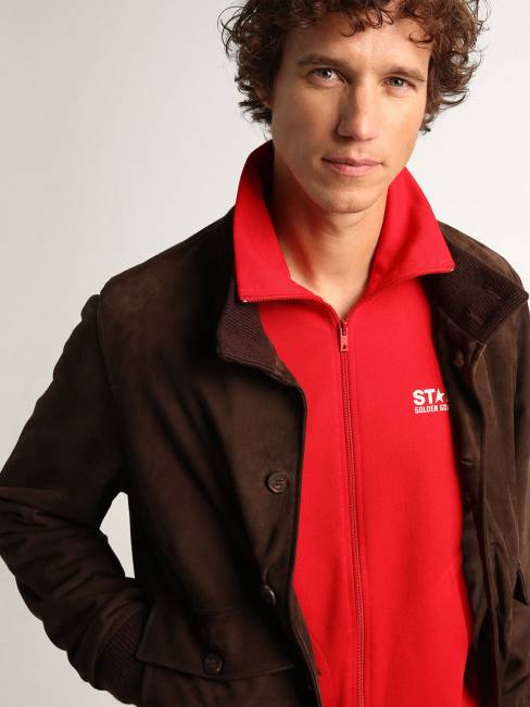 Golden Goose hombres chaqueta de vuelo de la colección en ante marrón oscuro 6846827