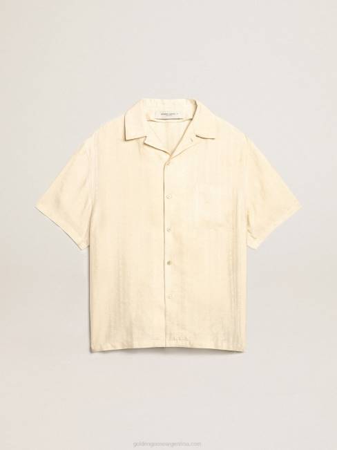 Golden Goose hombres camisa de manga corta de lino color pergamino 6846779