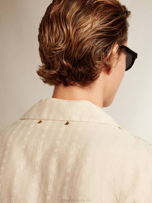 Golden Goose hombres camisa de manga corta de lino color pergamino 6846779