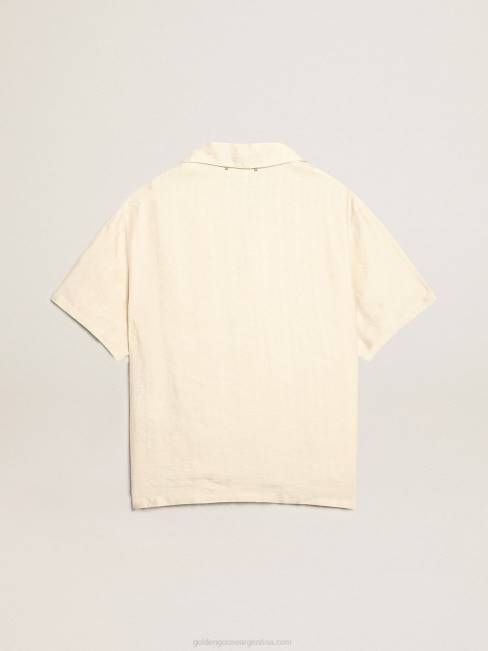 Golden Goose hombres camisa de manga corta de lino color pergamino 6846779