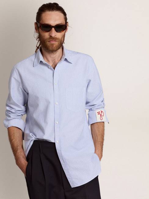 Golden Goose hombres camisa rayas azul claro candy 6846712