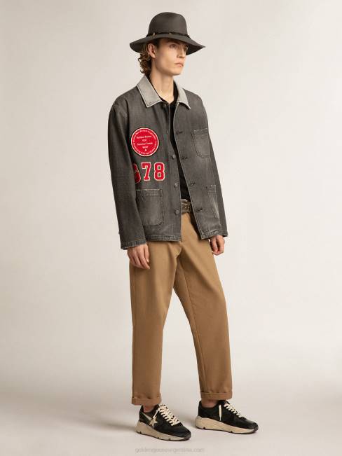 Golden Goose hombres camisa vaquera negra con parches 6846722