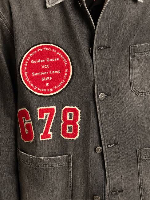 Golden Goose hombres camisa vaquera negra con parches 6846722