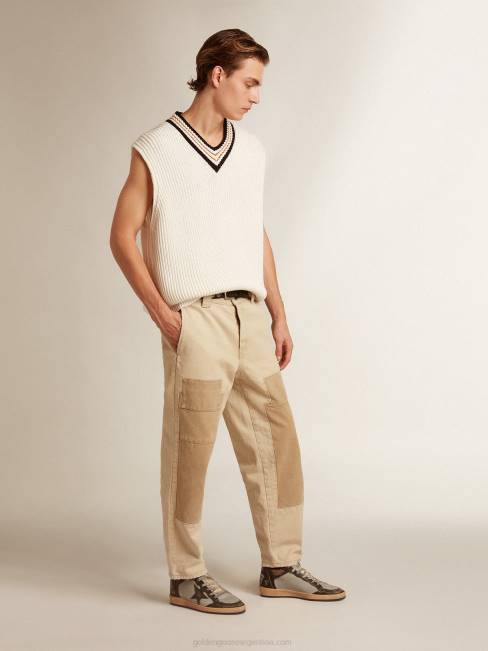 Golden Goose hombres chaleco con cuello de pico en hilo de algodón color papiro 6846783