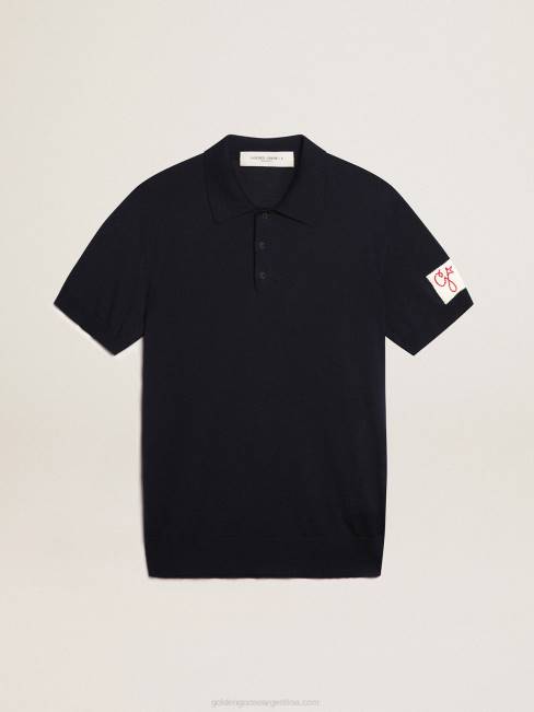 Golden Goose hombres polo de manga corta de lana merino azul marino 6846808