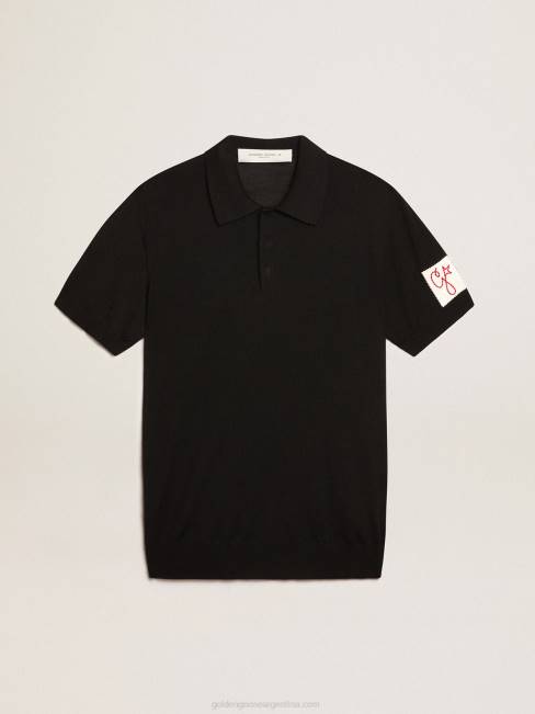 Golden Goose hombres polo de manga corta en lana merino negra 6846803