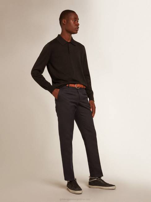 Golden Goose hombres polo de manga larga en lana merino negra 6846814