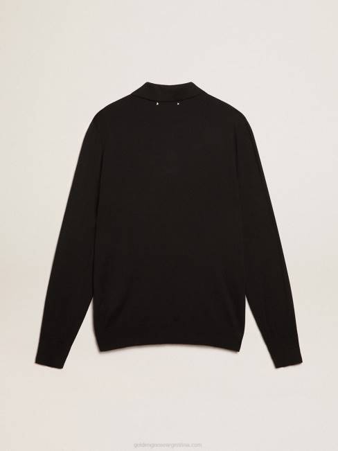 Golden Goose hombres polo de manga larga en lana merino negra 6846814