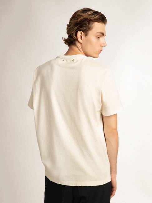 Golden Goose hombres camiseta blanca con acabado envejecido y letras 6846805