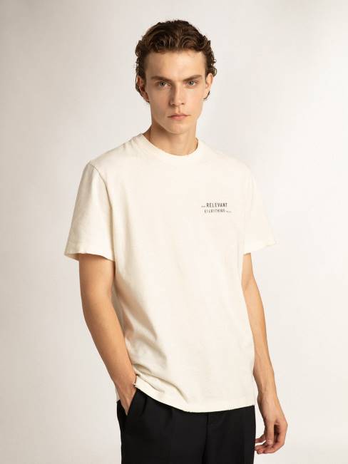 Golden Goose hombres camiseta blanca con acabado envejecido y letras 6846805