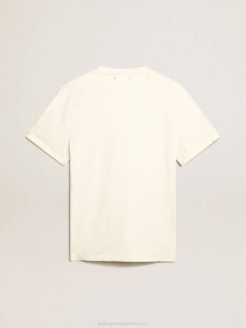 Golden Goose hombres camiseta blanca con acabado envejecido y letras 6846805
