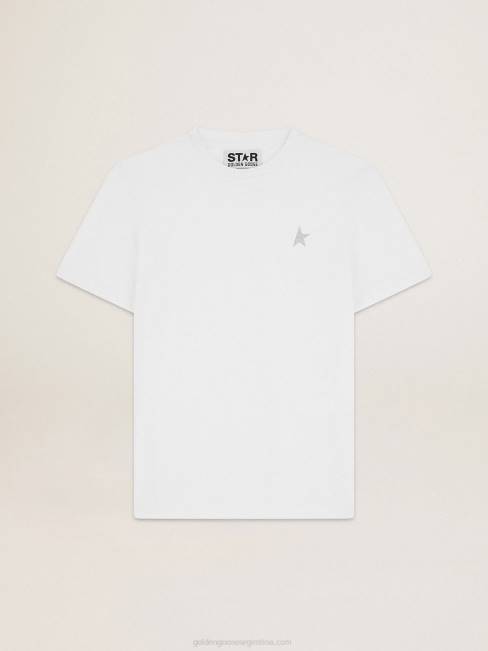 Golden Goose hombres camiseta blanca de la colección star con estrella en glitter plateado en la parte delantera 6846706