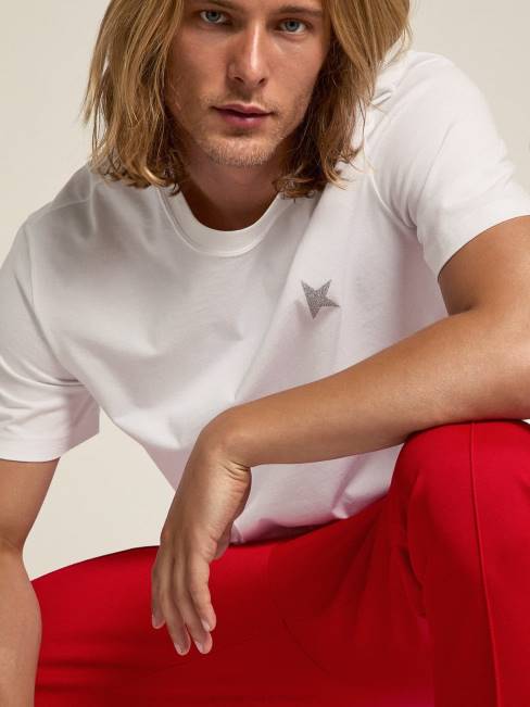 Golden Goose hombres camiseta blanca de la colección star con estrella en glitter plateado en la parte delantera 6846706