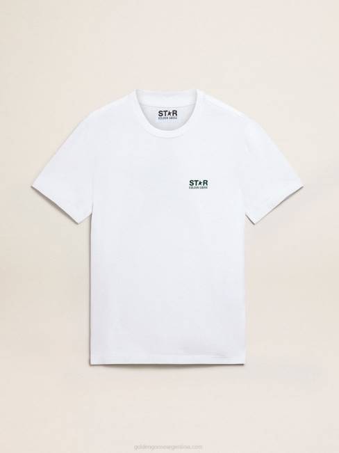 Golden Goose hombres camiseta blanca de la colección star con logo y estrella en contraste en verde 6846755