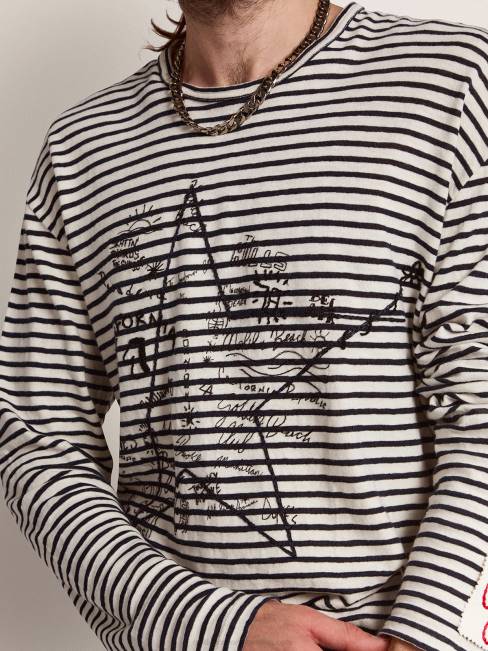 Golden Goose hombres camiseta de la colección con rayas blancas y azules y bordado en la parte delantera 6846717
