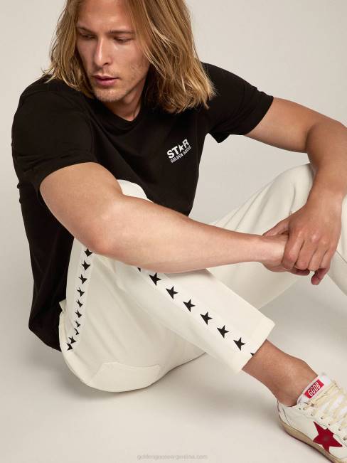 Golden Goose hombres camiseta negra de la colección star con logo y estrella en contraste en blanco 6846690
