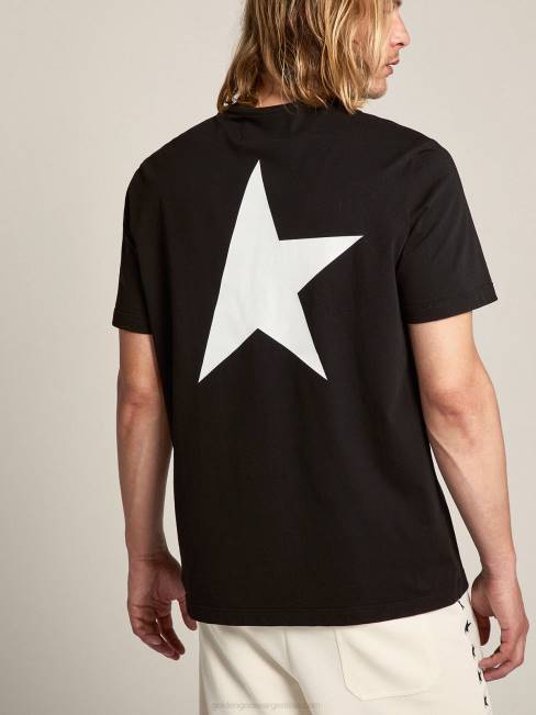 Golden Goose hombres camiseta negra de la colección star con logo y estrella en contraste en blanco 6846690